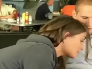 Sudden blowjob in fast food cafe